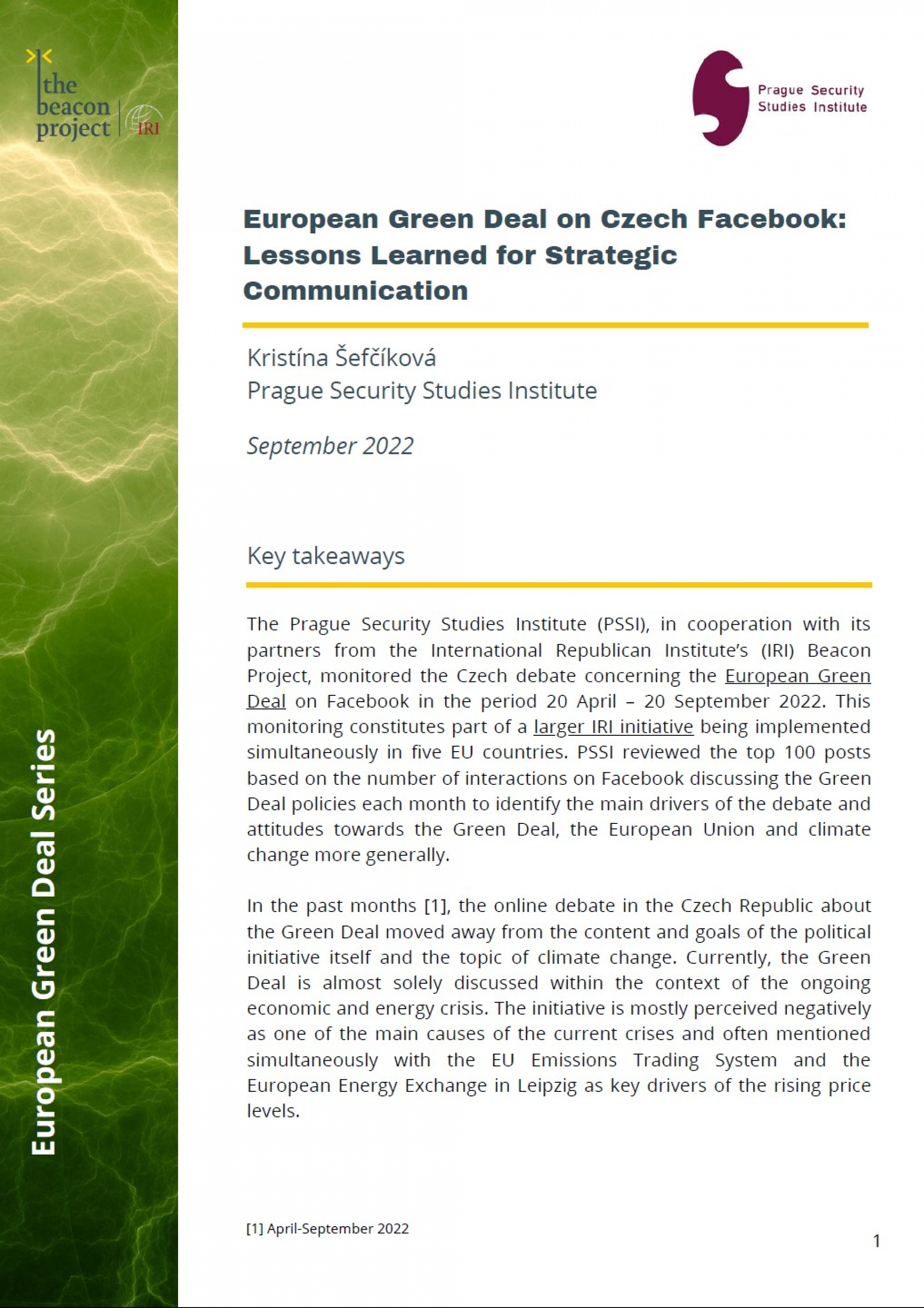 European Green Deal on Czech Facebook Lessons Learned for Strategic CommunicationCoverpage2
